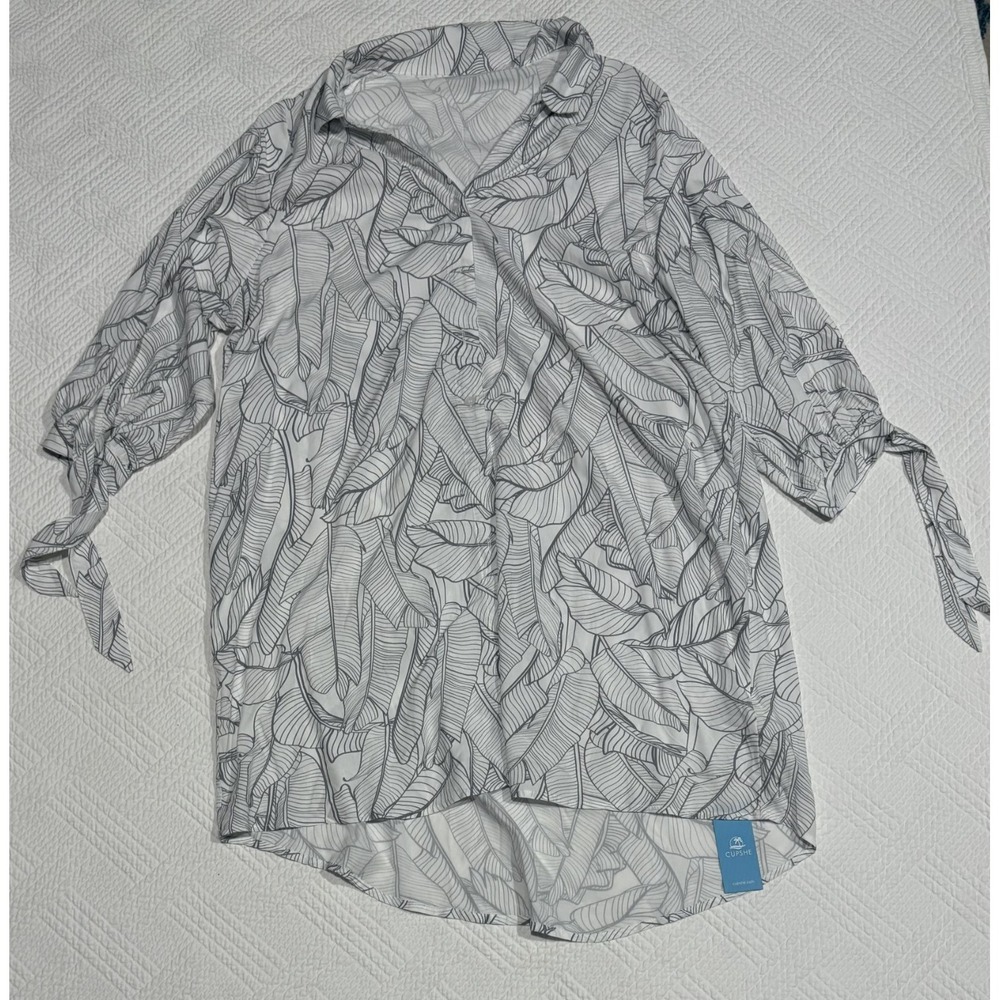 Cupshe Women's Leaf Print Button Down Cover-Up Blouse Size M Lightweight NWT